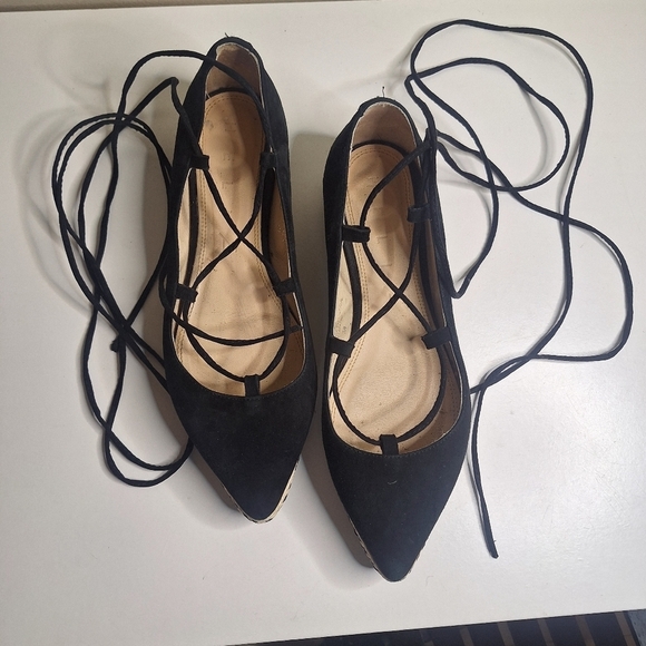 Helia made in Spain suede lace-up ballet style pointed to flats SZ 8 - Picture 3 of 10